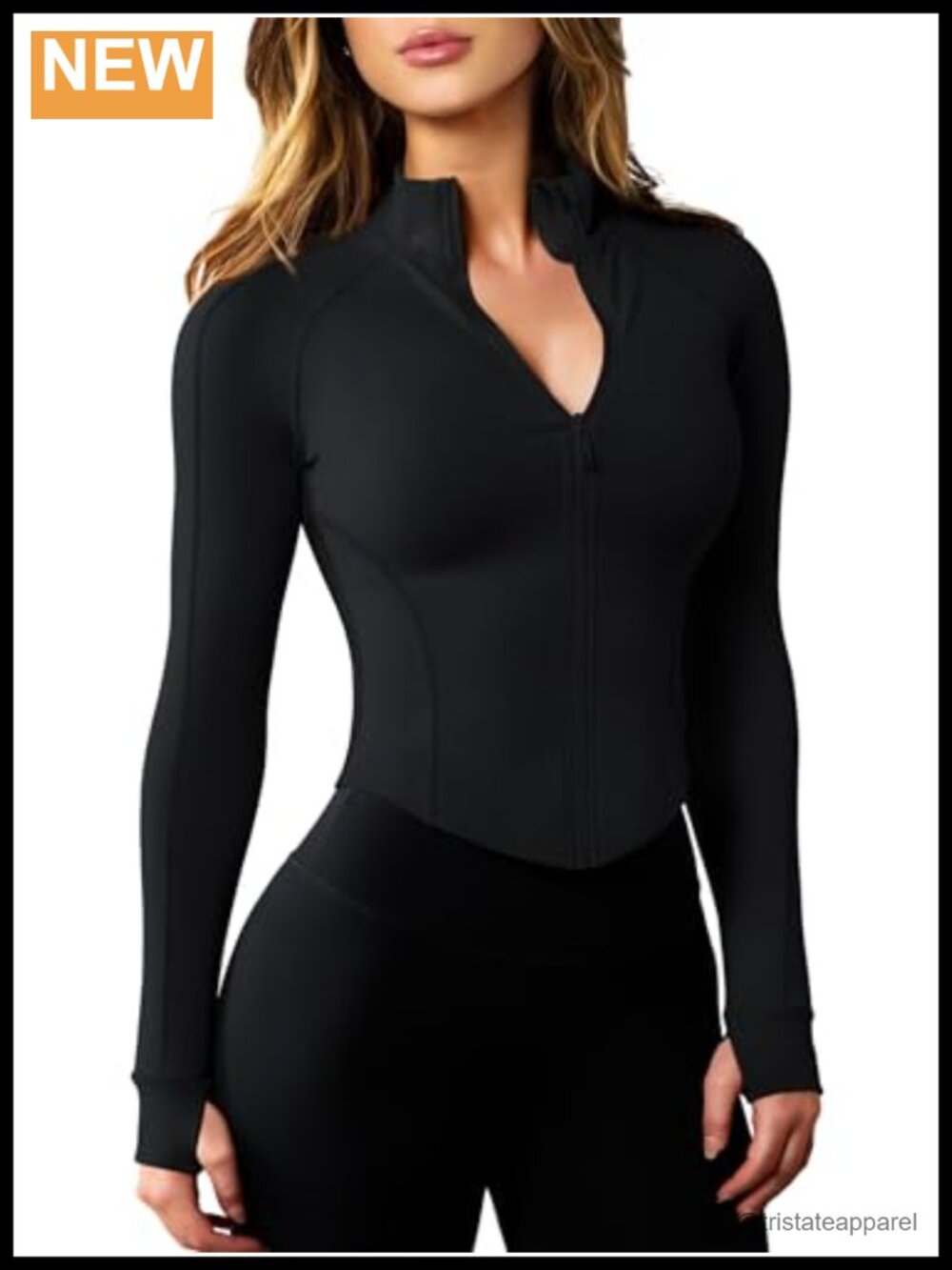 Women's Cropped Zip Up Workout Jacket Slim Fit Yoga Athletic Top Thumb Holes